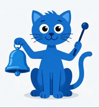Cat ringing a bell mascot